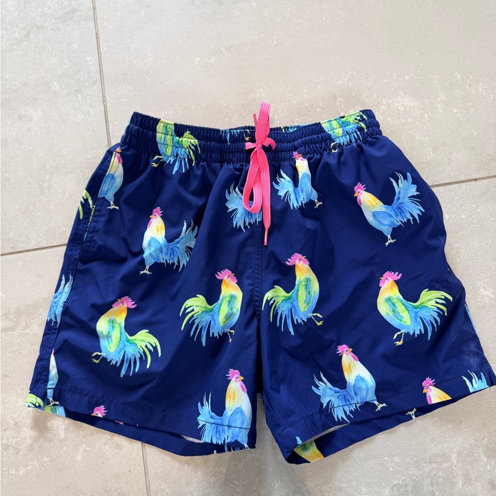 chubbies Dark Blue Rooster Lined Classic Swim Trunks
